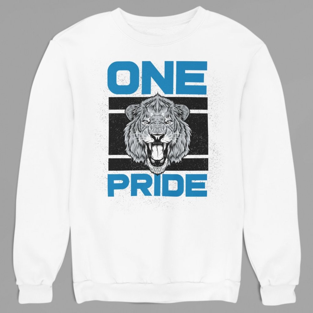 NEW One Pride Detroit Lions Fan Slogan Long Sleeve Fleece Sweatshirt WHITE